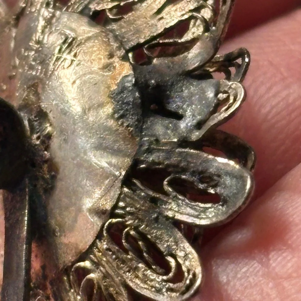 Brooch Silver Vintage Italy Filigree Flower Floral Leaf Pin 1.5 Inch